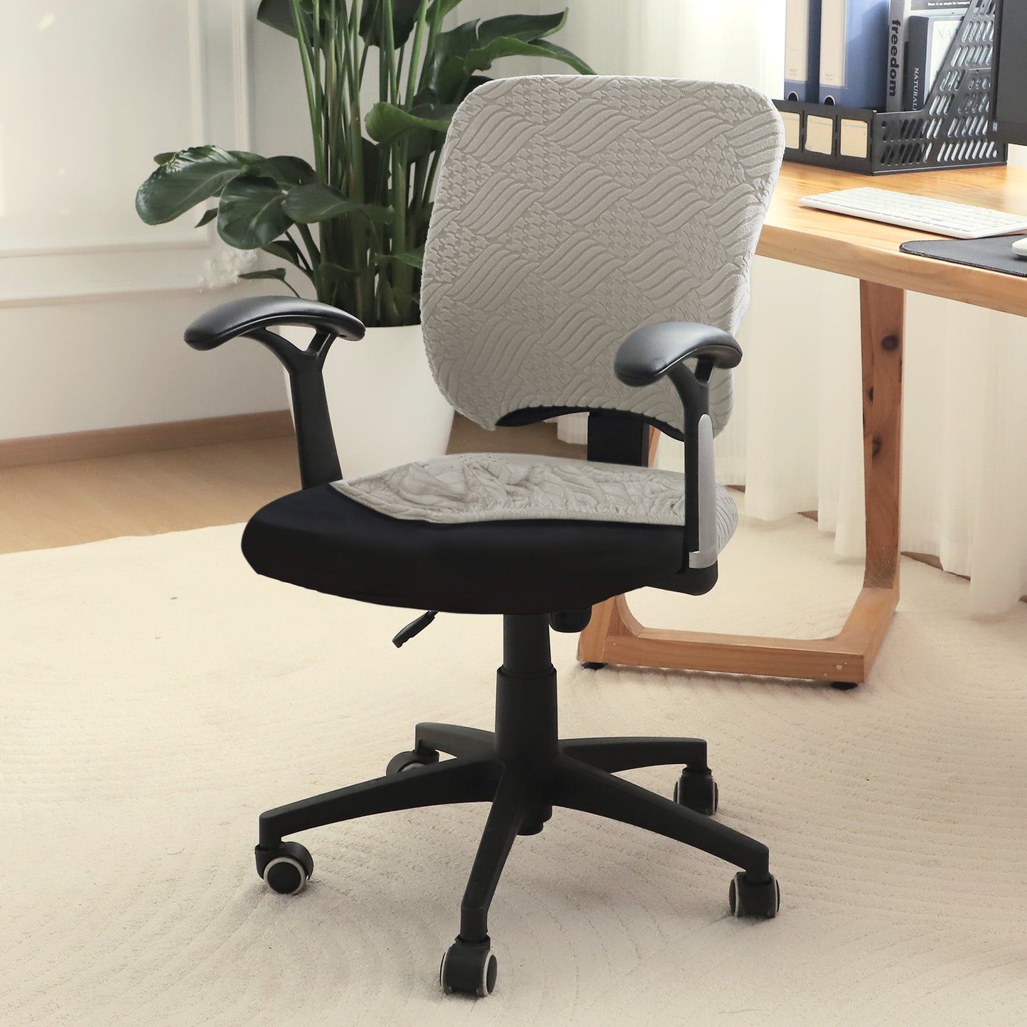 Office Chair Cover for Task Chair – 170 GSM Stretchable Jacquard – Washable & Anti-Slip – Fits Small Office Chairs Without Headrest, Taupe Brown