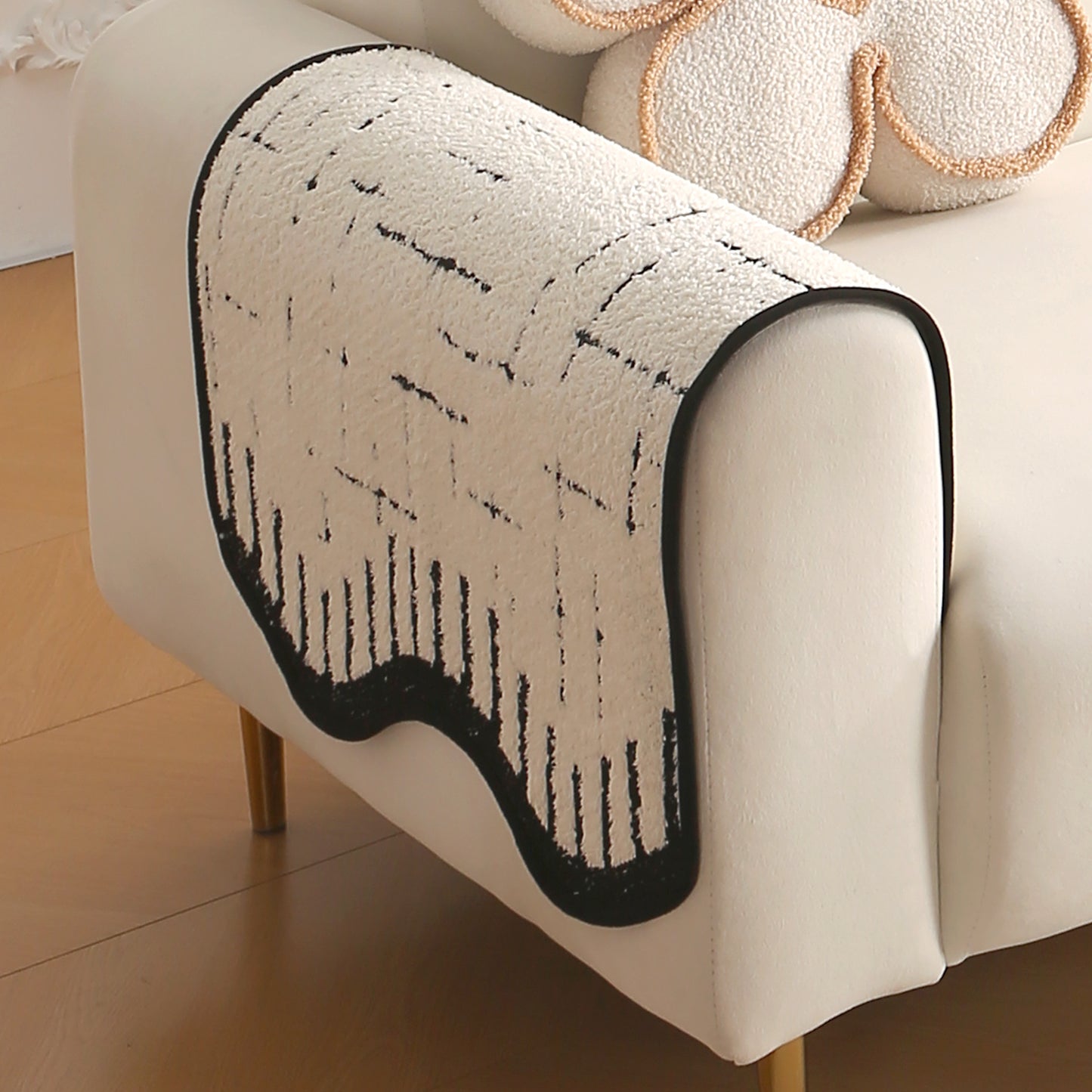 Premium Supple Soft Wavy with Curve Sofa Cover Mat, Off-White