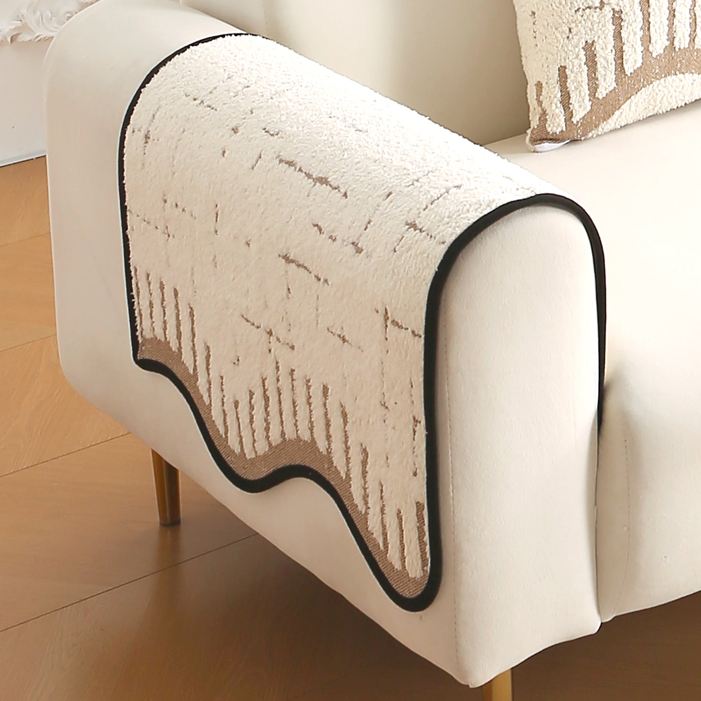Premium Supple Soft Wavy with Curve Sofa Cover Mat, Cream Brown
