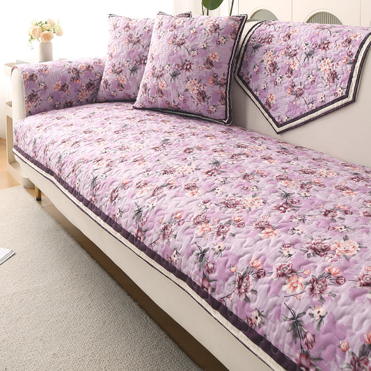 Florentina Series Premium Holland Velvet Sofa Cover Mat - Peony Lavender