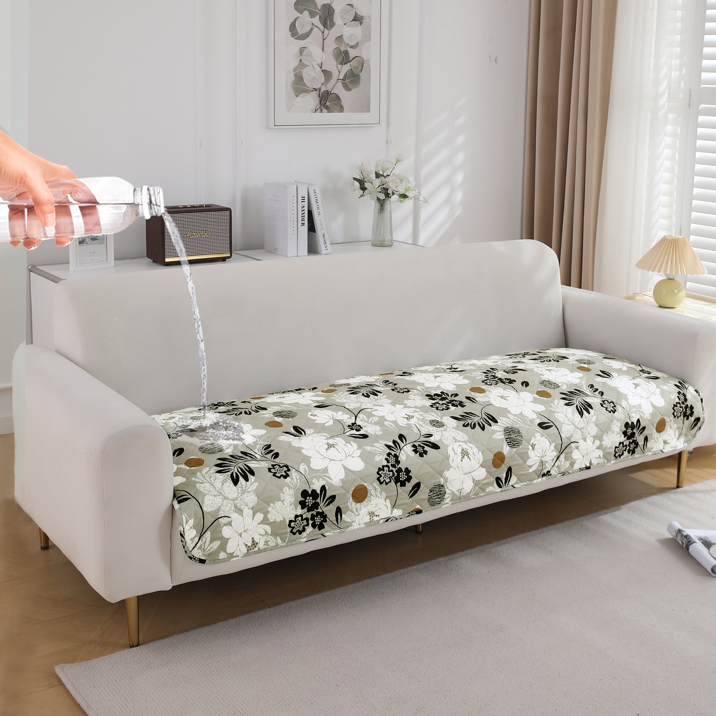 HOKIPO Water Repellent + Waterproof Quilted Sofa Mats, Feather Brown Floral