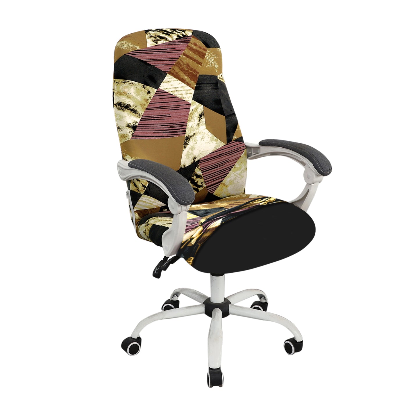 HOKIPO 140gsm Stretchable Office Chair Cover, Wine Abstract Geometry - Medium / Large