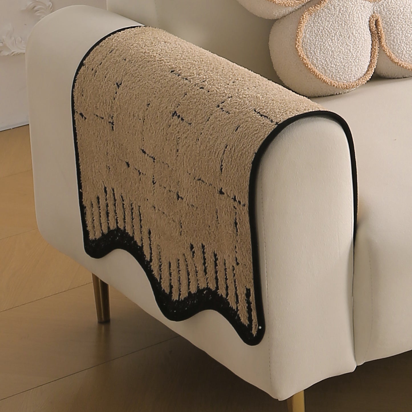 Premium Supple Soft Wavy with Curve Sofa Cover Mat, Brown
