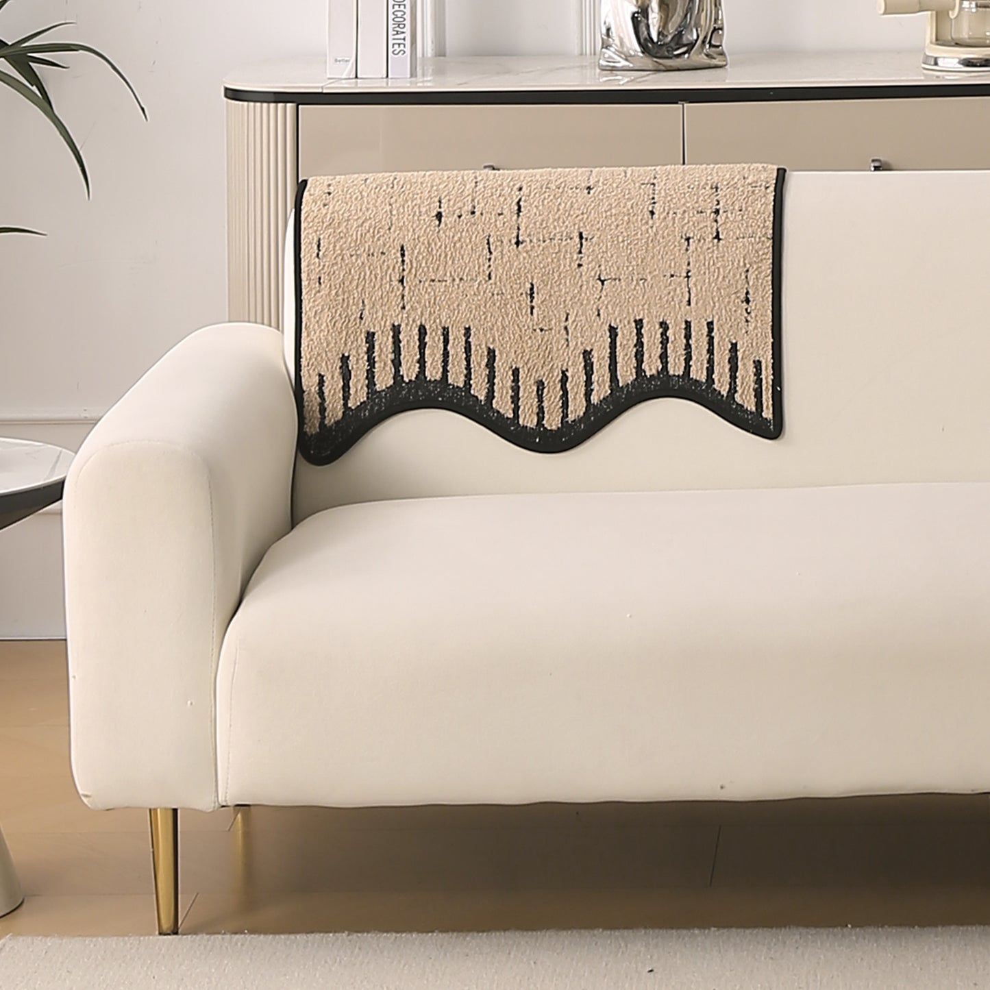 Premium Supple Soft Wavy with Curve Sofa Cover Mat, Brown