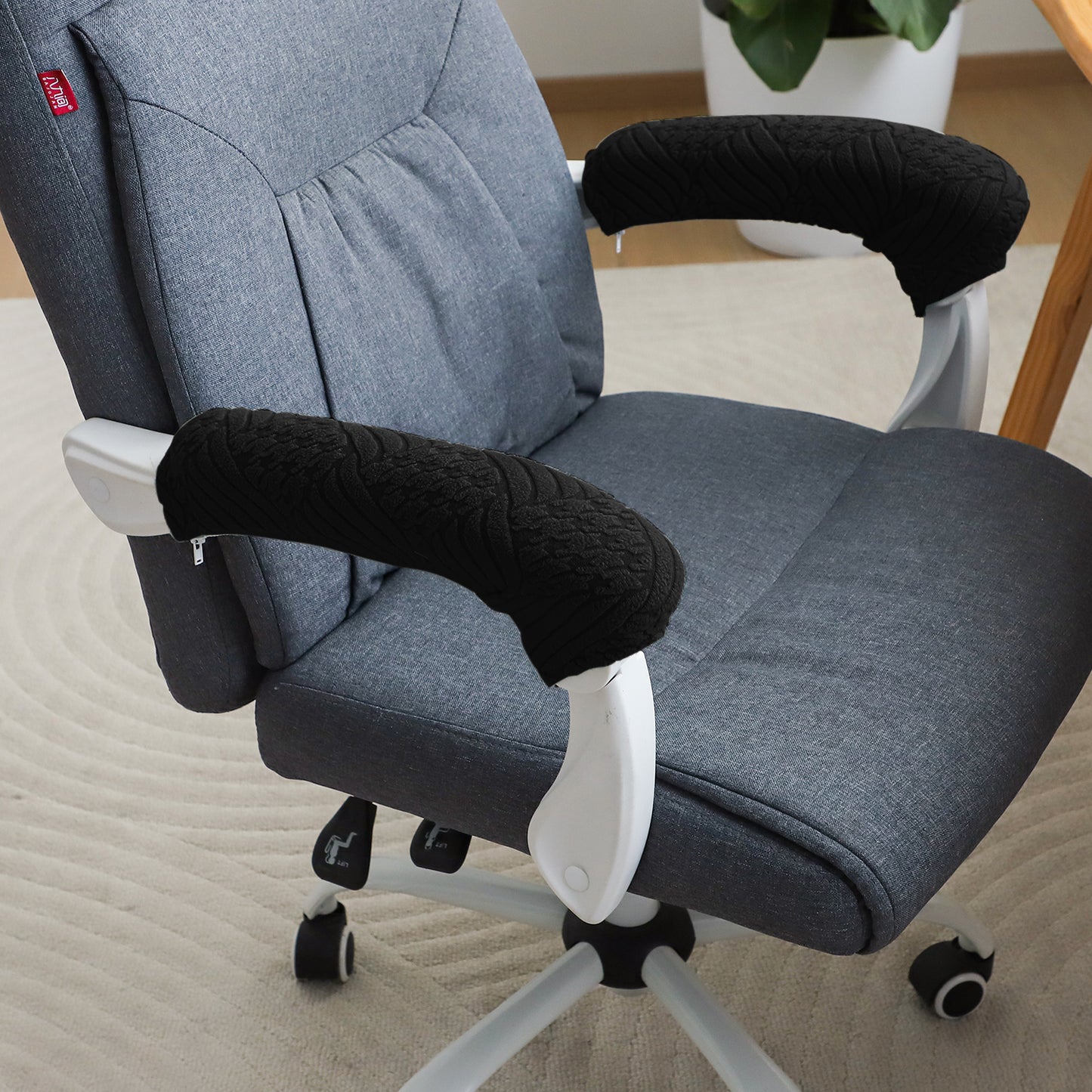 170gsm Jacquard Office Chair Arm Rest Cover (Zipper Style), 1 Pair, Black