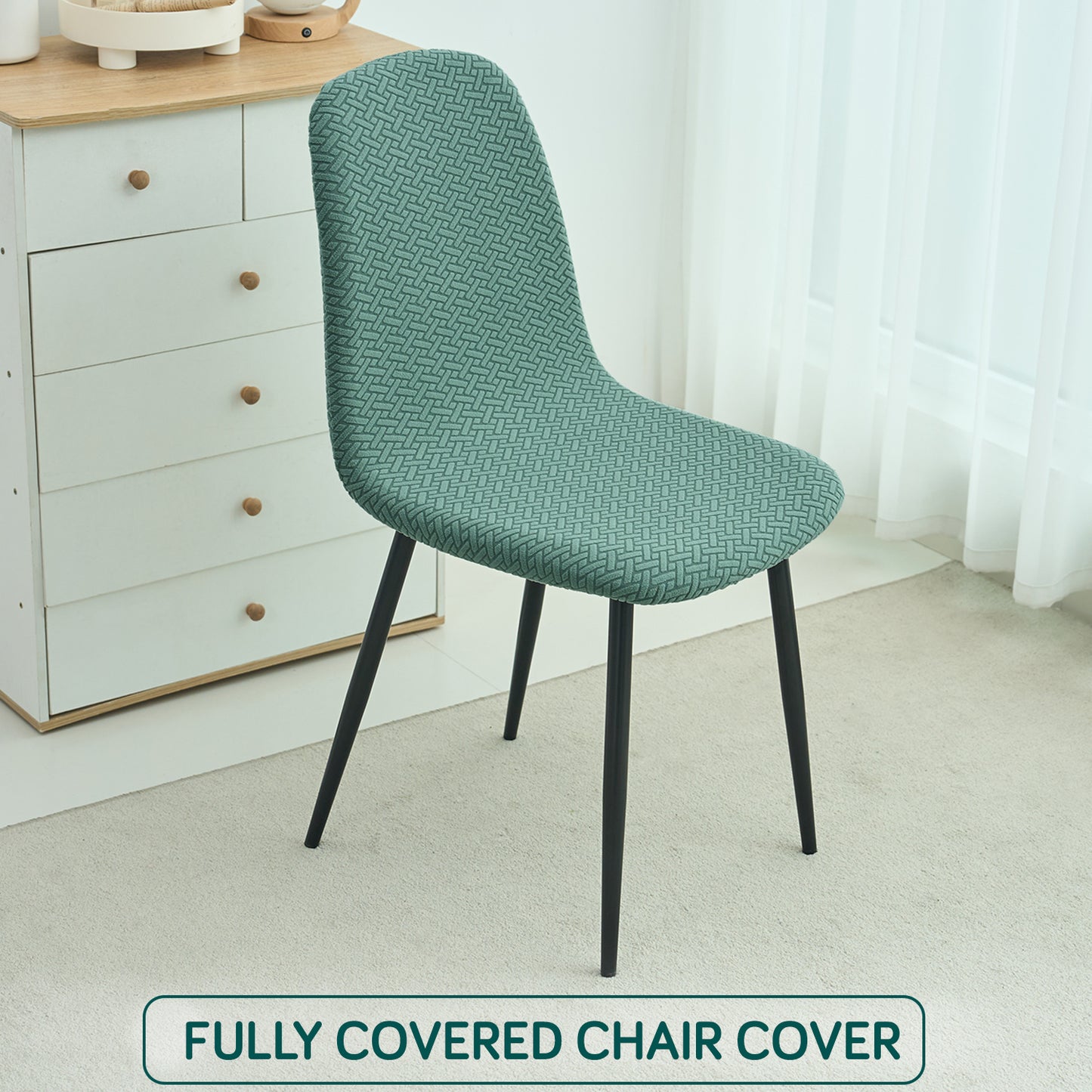 HOKIPO Premium Jacquard Fully Covered Cover for Mid Century Modern Dining Chair, Continental Green