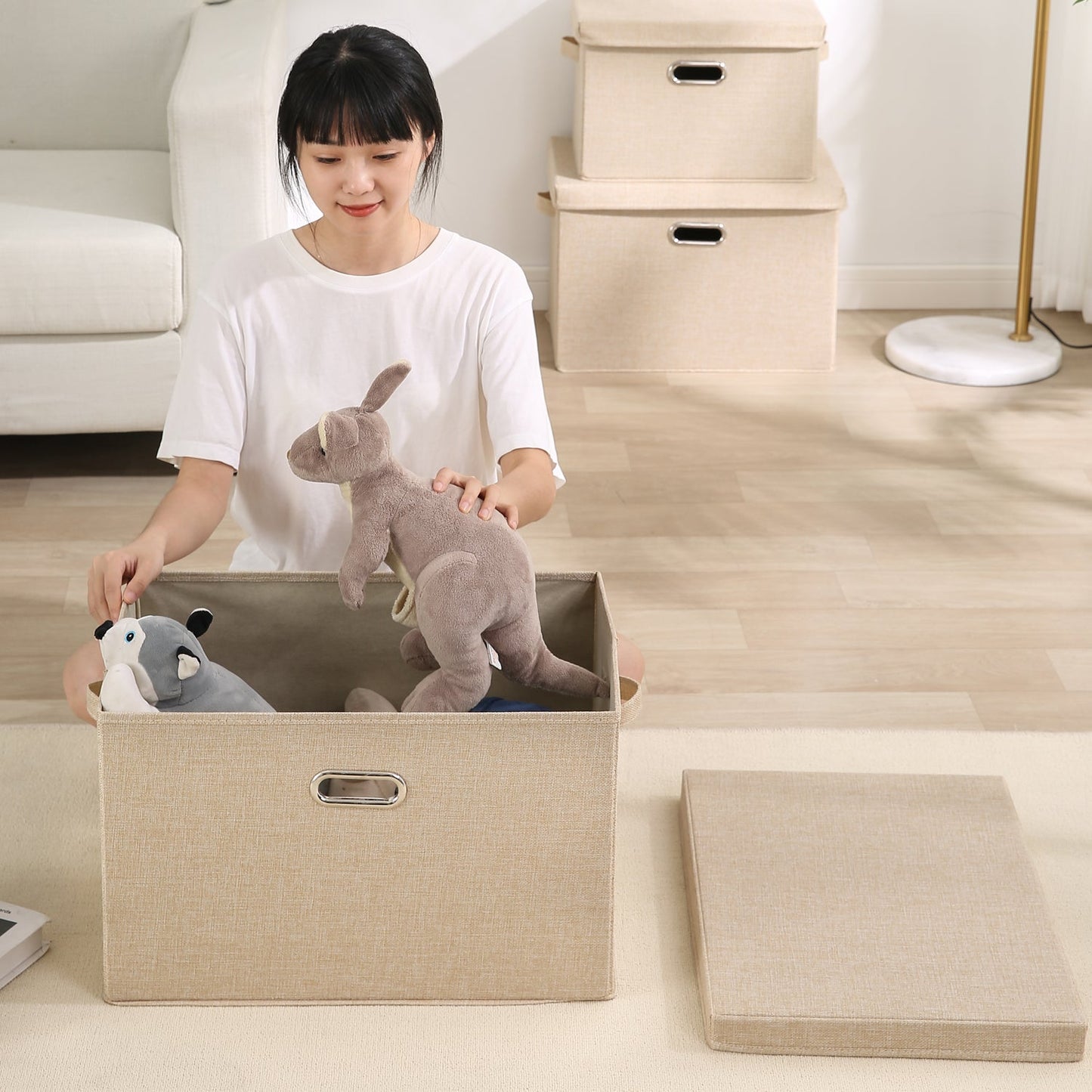 Multipurpose Foldable Storage Box with Lid, Medium / Large / Extra Large, Beige