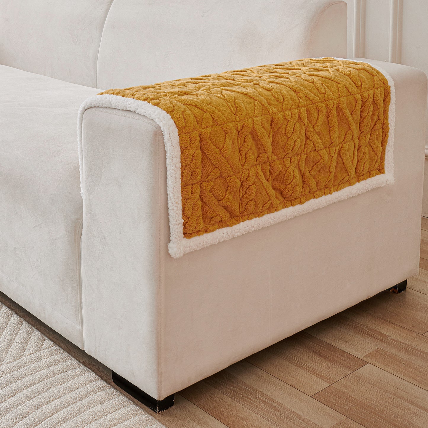 'Italian Caelora' Luxury Jacquard Plush Sofa Cover Mat and Anti-Slip Armrest Covers - Honey Yellow