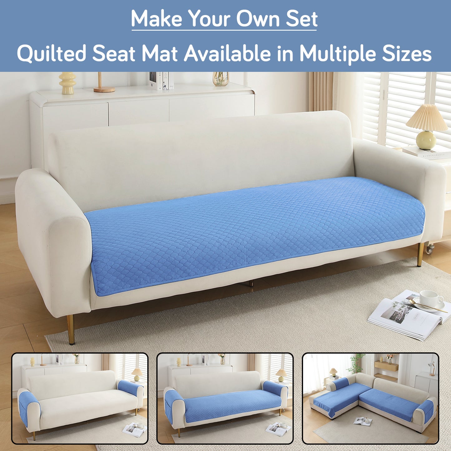 Polyester Quilted Sofa Cover Mats, Blue