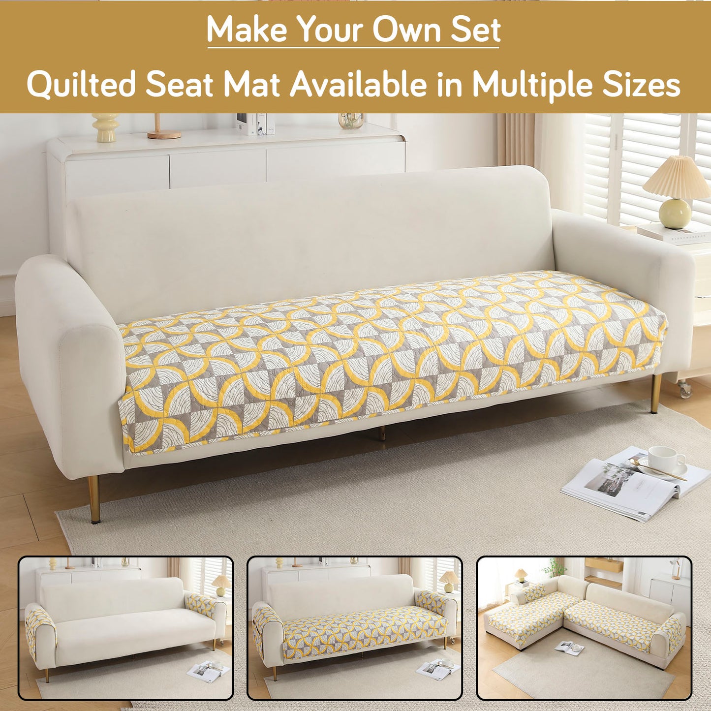 Polyester Printed Quilted Sofa Cover Mats, Windmill Cyber Yellow