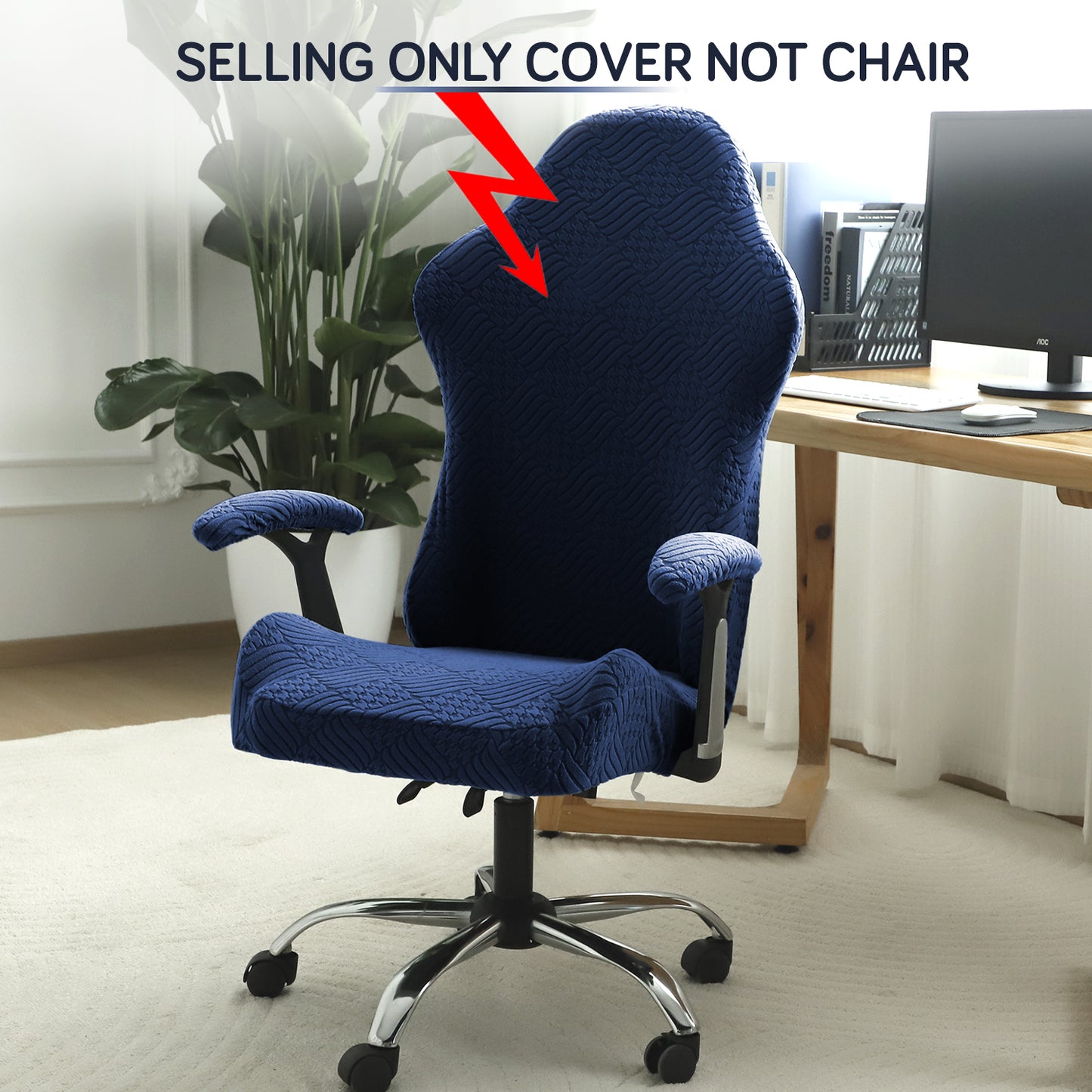 Gaming Chair Cover Elastic Jacquard Computer Rotating Chair Seat Covers Slipcover, Navy Blue