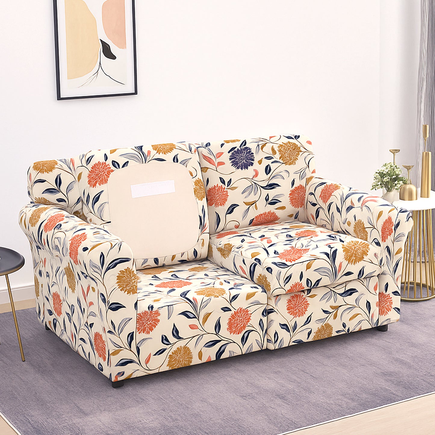 Printed Stretchable Sofa Slipcover with 1/2/3 Pc Separate Seat Cushion Cover for each 1/2/3 Seater, Sunset Botanical Bloom