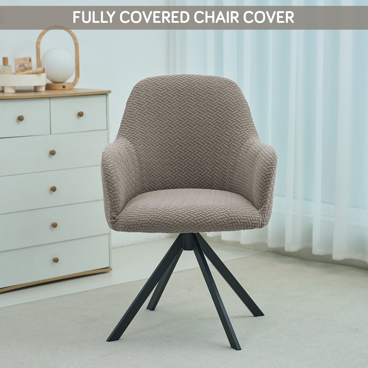 Premium Jacquard Fully Covered Cover for Swivel Dining Chair with Arms, Taupe Brown