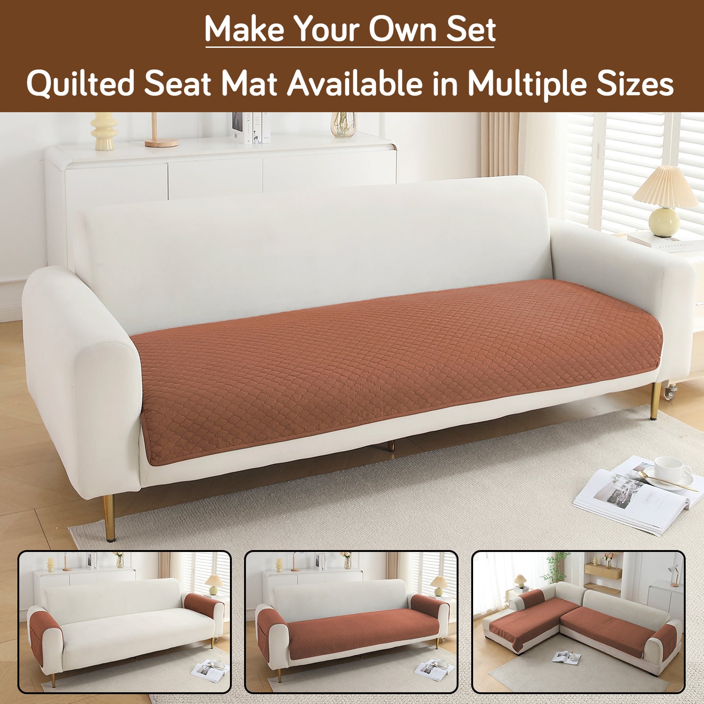 Polyester Quilted Sofa Cover Mats, Brown