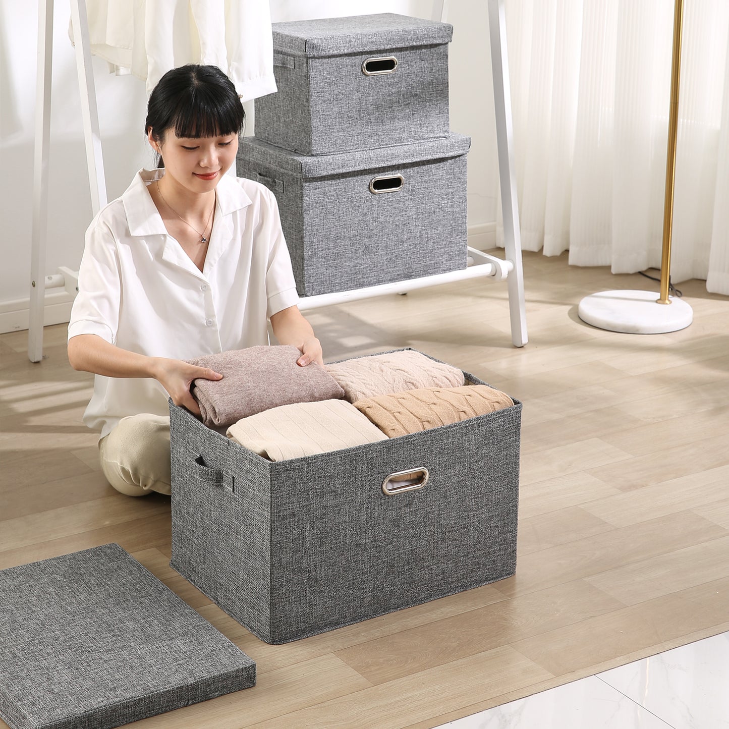 Multipurpose Foldable Storage Box with Lid, Extra Large 50x35x32 cm, Grey