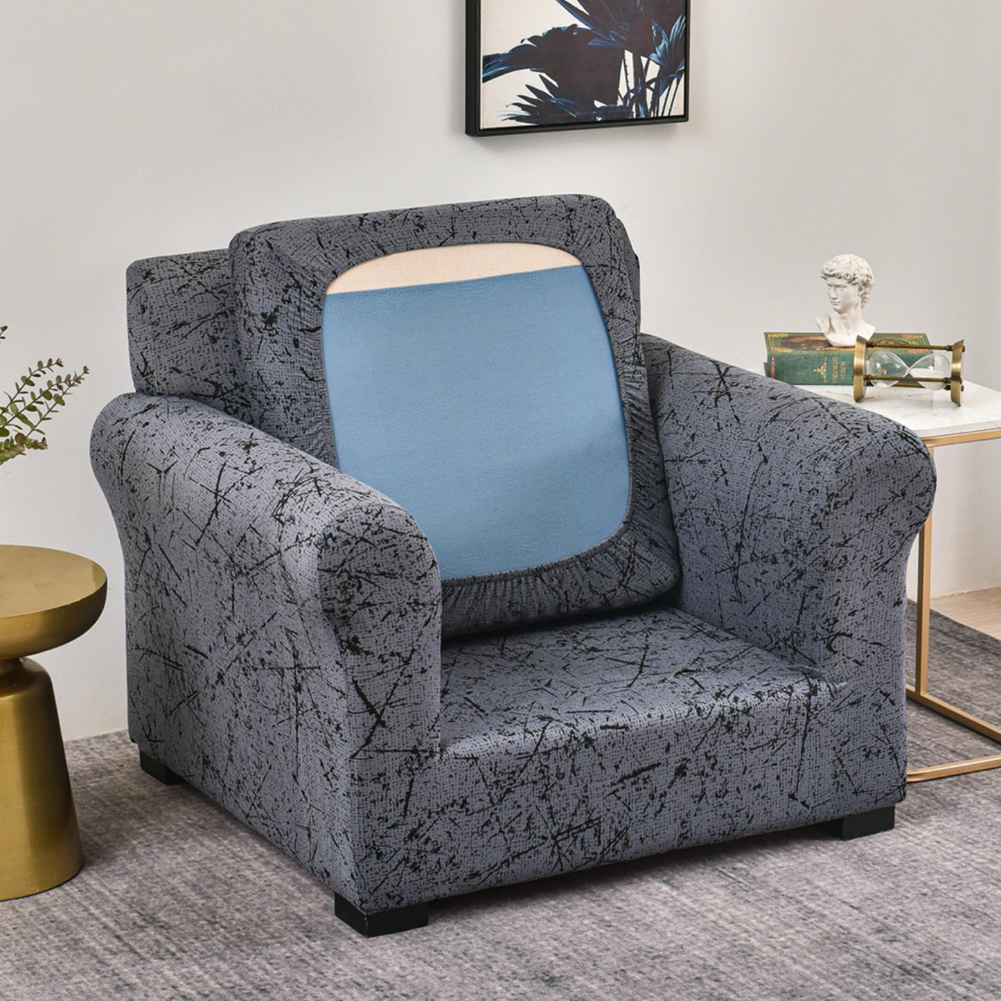 Printed Stretchable Sofa Slipcover with 1/2/3 Pc Separate Seat Cushion Cover for each 1/2/3 Seater, Intense Grey Splatter