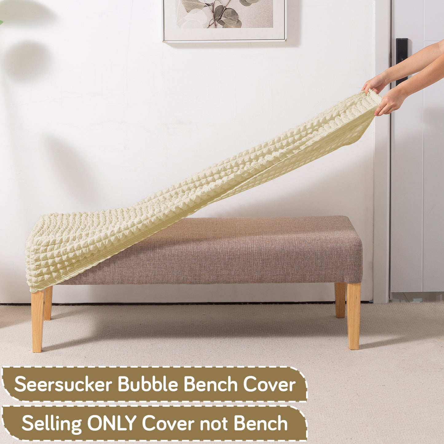 Aria Nova 280 GSM Stretchable Bubble Dining Bench Cover, Beige