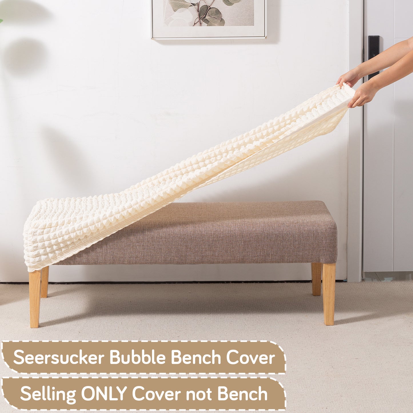 Aria Nova 280 GSM Stretchable Bubble Dining Bench Cover, Light Cream