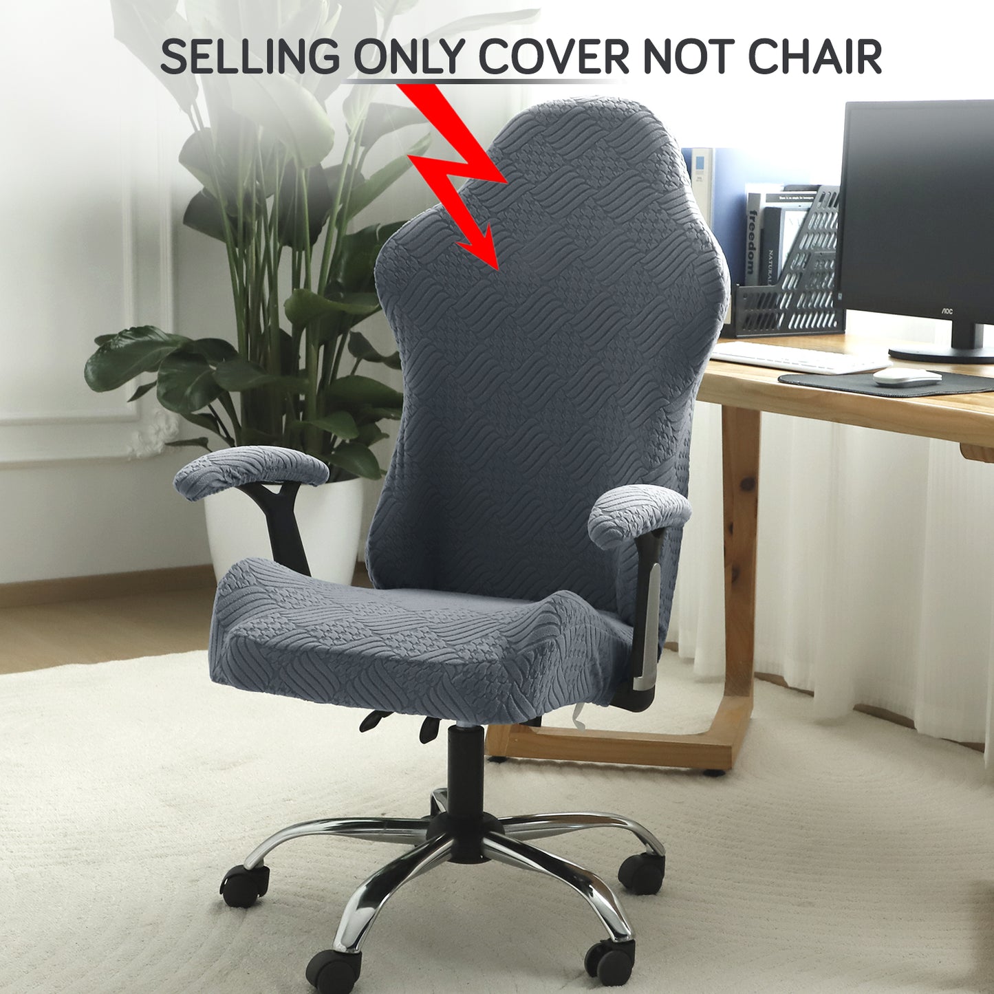 Gaming Chair Cover Elastic Jacquard Computer Rotating Chair Seat Covers Slipcover, Dark Grey
