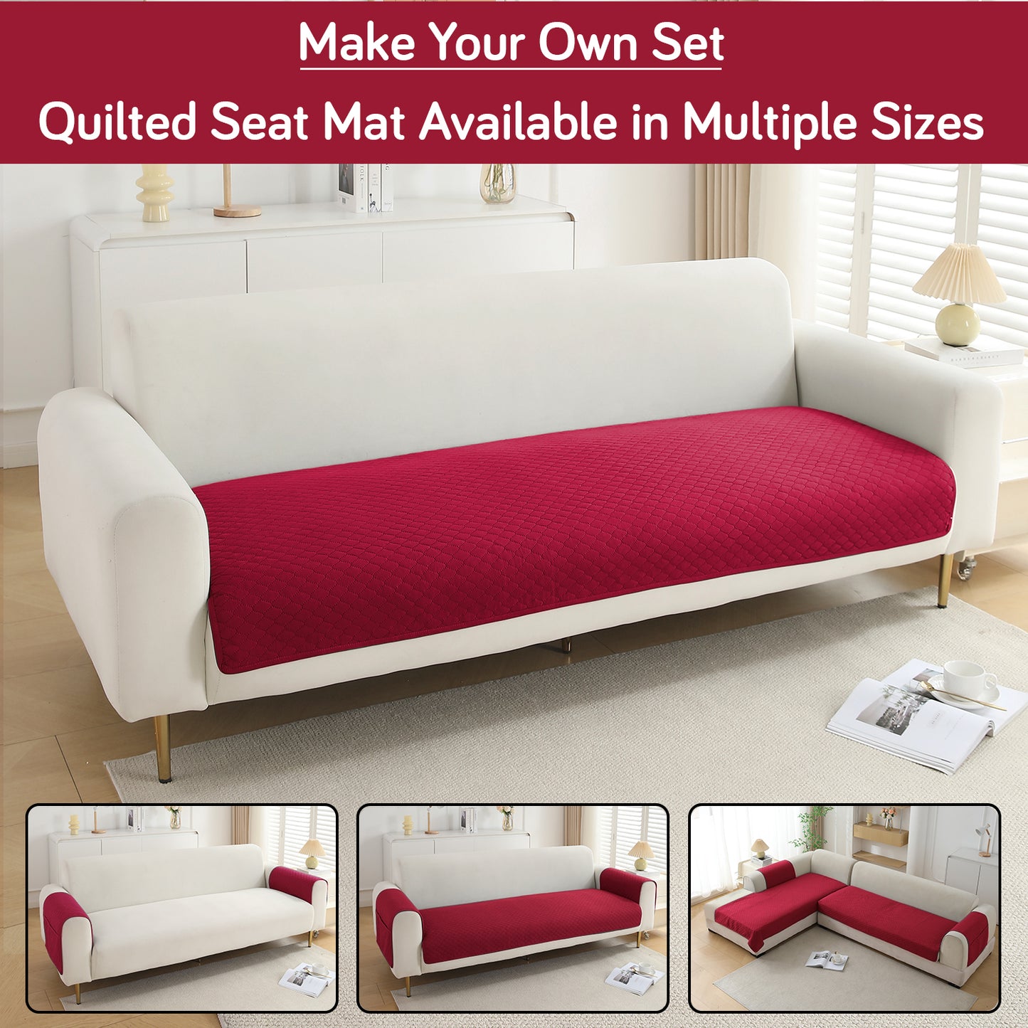 Polyester Quilted Sofa Cover Mats, Maroon