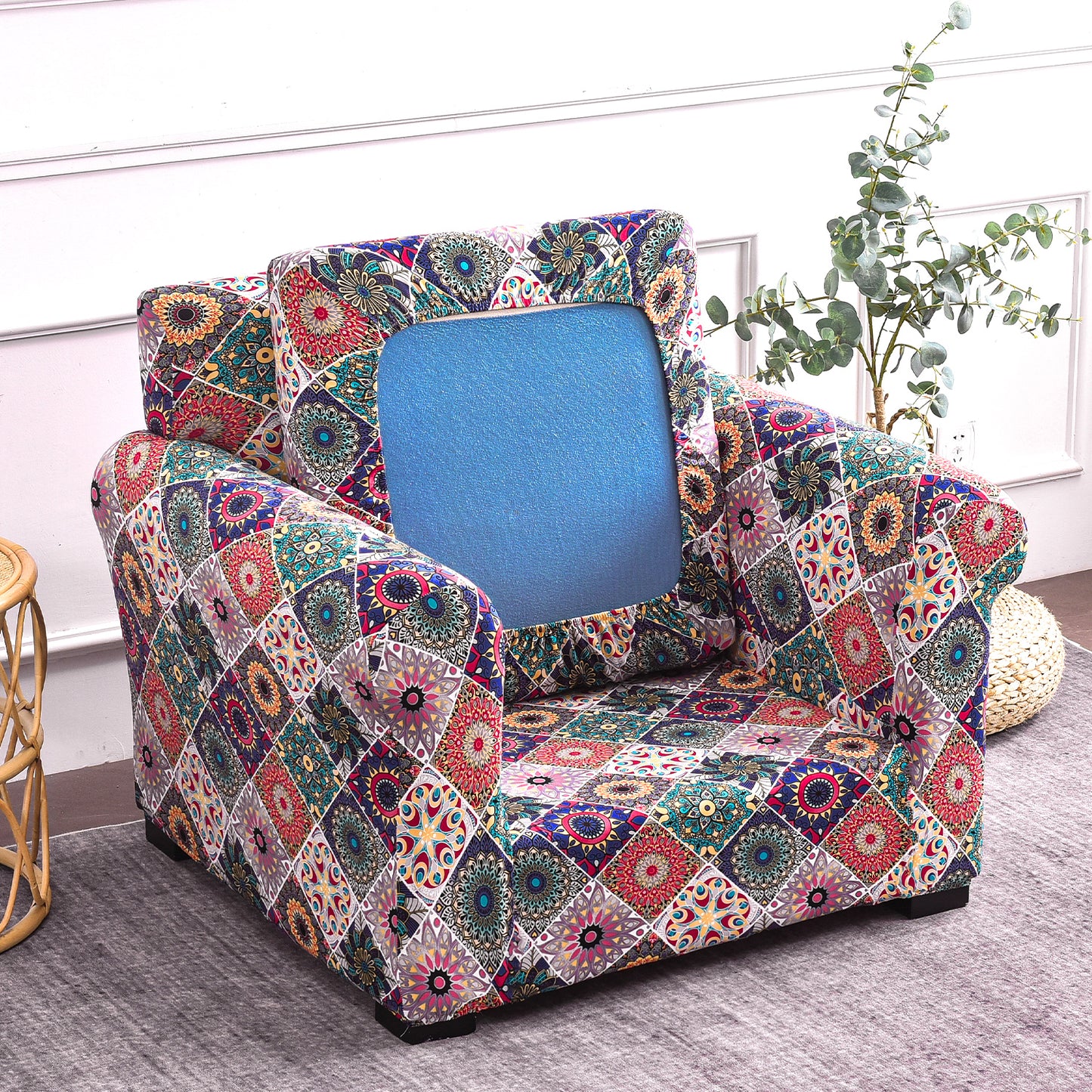 Printed Stretchable Sofa Slipcover with 1/2/3 Pc Separate Seat Cushion Cover for each 1/2/3 Seater, Spectrum Mosaic Magic