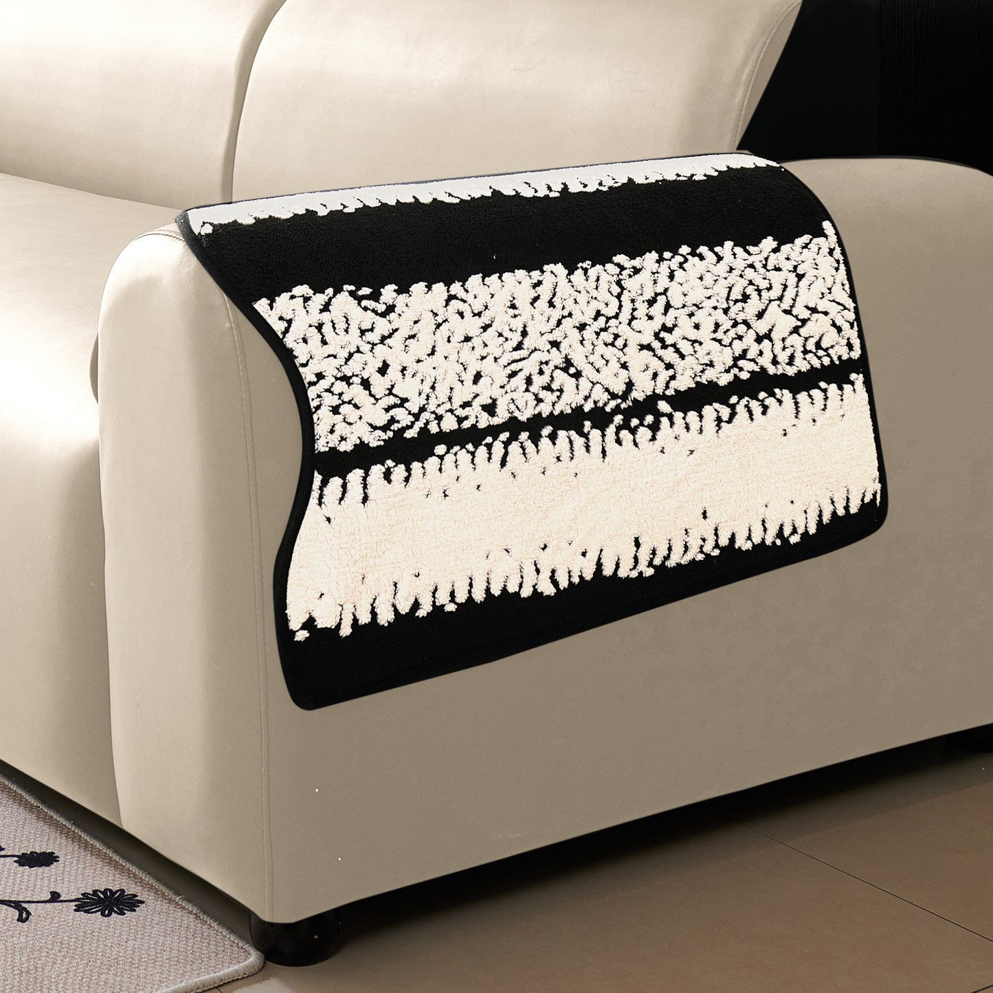 Luxury Wavy Plush Anti-Slip Sofa Cover Mats - Black