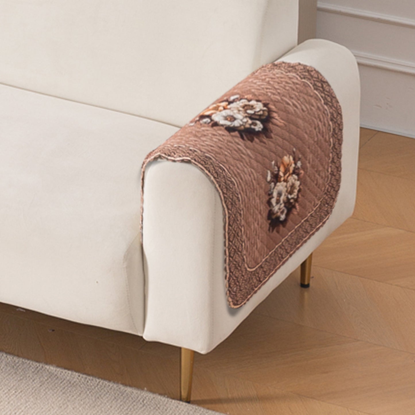 LoomVerse Quilted Sofa Cover Set Washable Sofa Panel for Seat & Back - Vintage Rosette