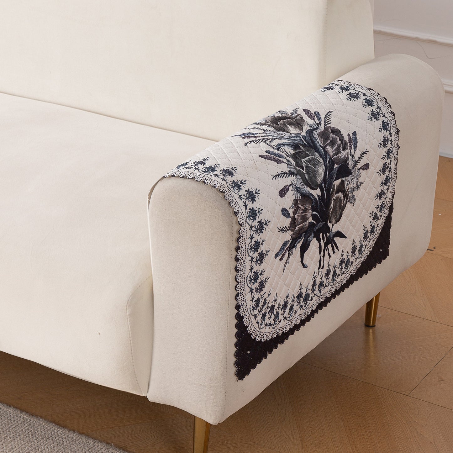 LoomVerse Quilted Sofa Cover Set Washable Sofa Panel for Seat & Back - Midnight Bloom