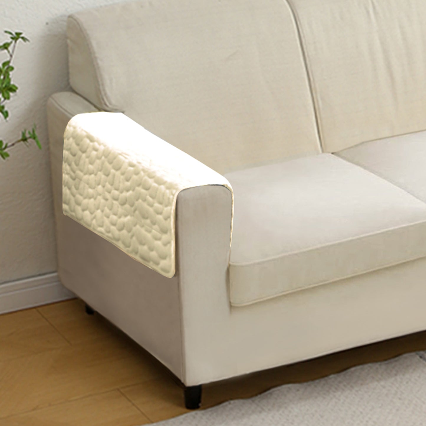 Pebble Milk Velvet Luxurious Set of 2 Sofa Armrest Covers, Bliss White