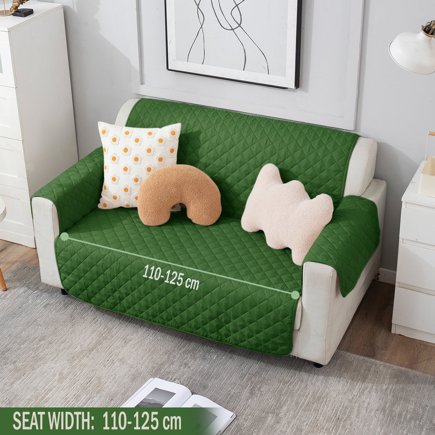 Forest Green quilted two seater sofa cover