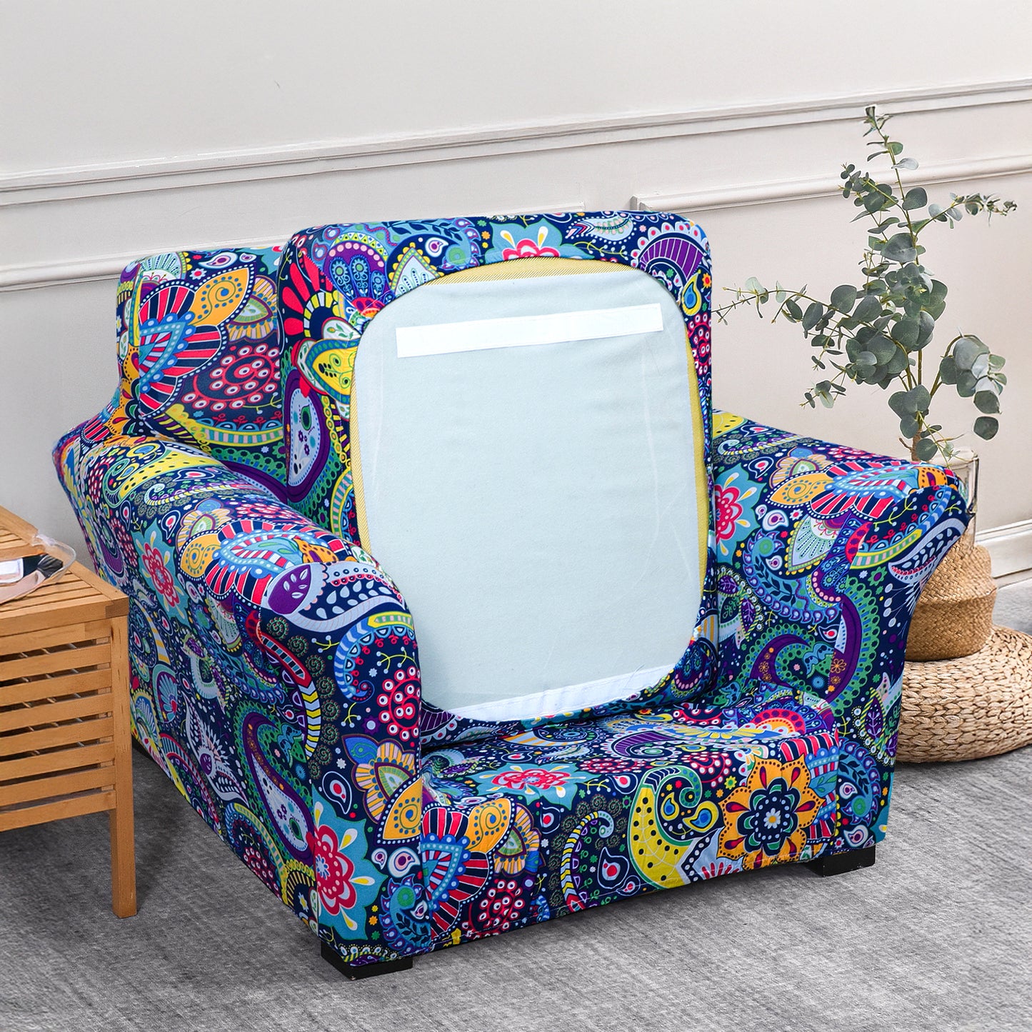 Printed Stretchable Sofa Slipcover with 1/2/3 Pc Separate Seat Cushion Cover for each 1/2/3 Seater, Saphire Boho Carnival
