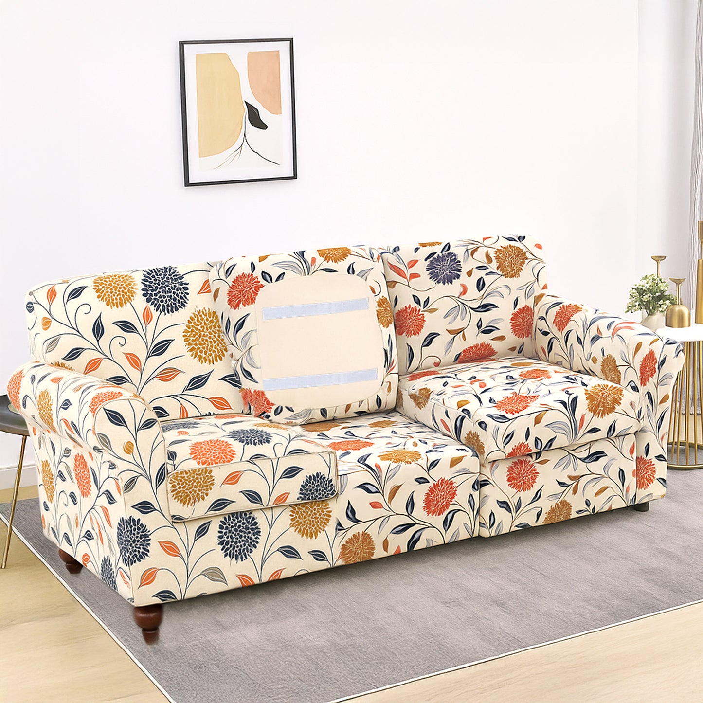 Printed Stretchable Sofa Slipcover with 1/2/3 Pc Separate Seat Cushion Cover for each 1/2/3 Seater, Sunset Botanical Bloom