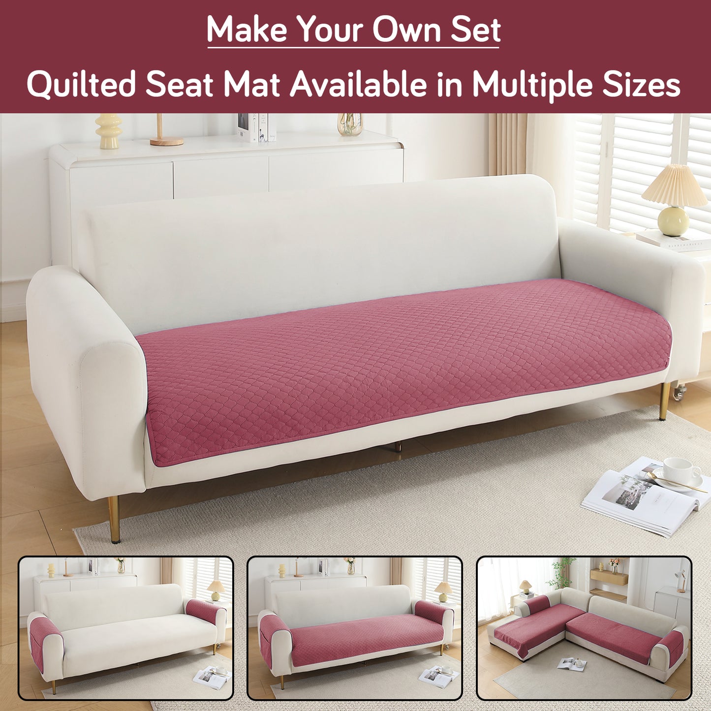 Polyester Quilted Sofa Cover Mats, Mauve Pink