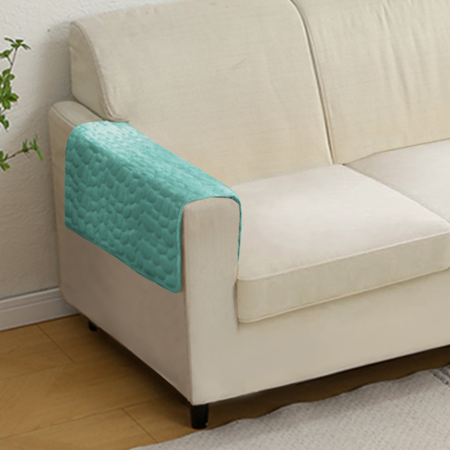 Pebble Milk Velvet Luxurious Set of 2 Sofa Armrest Covers, Fog Blue
