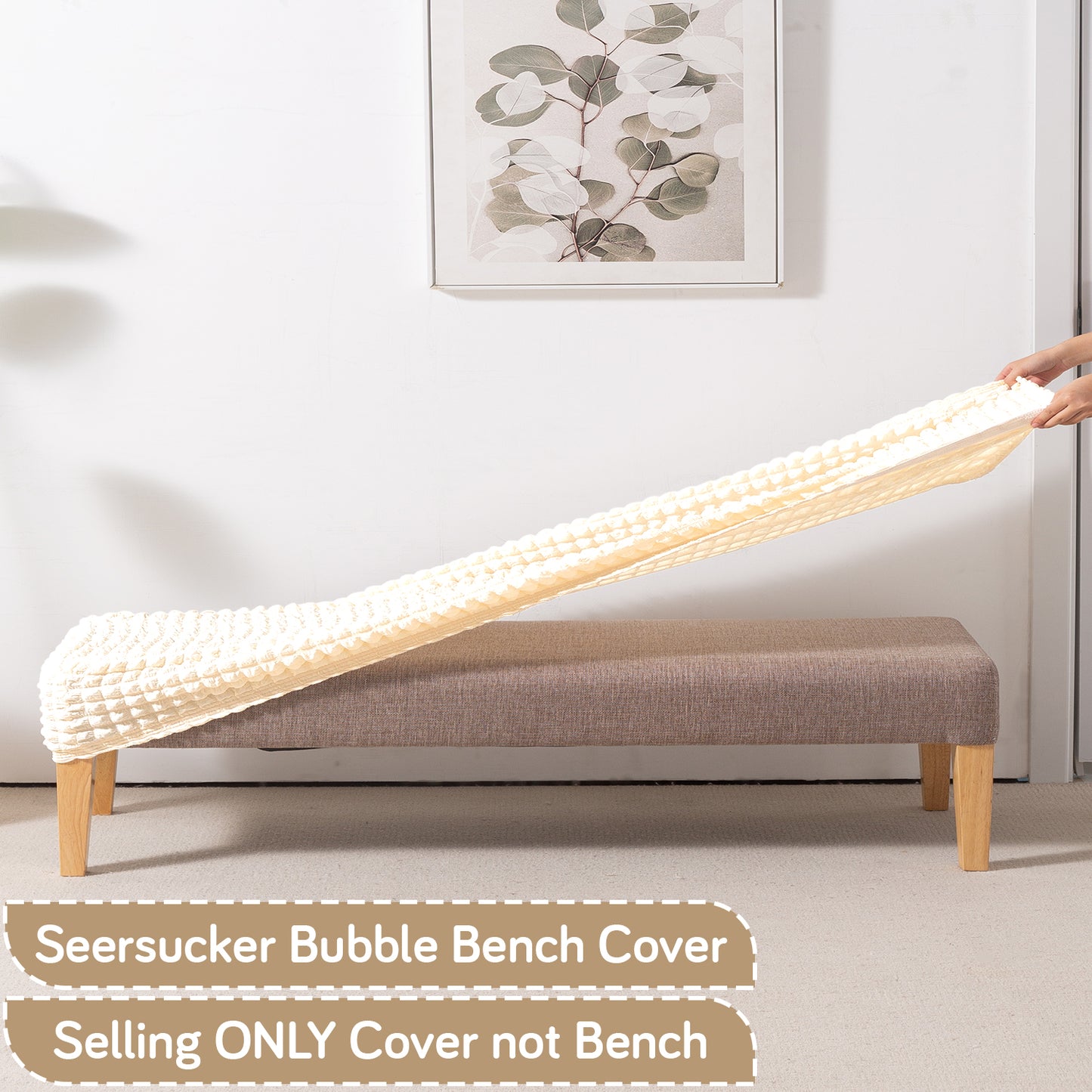 Aria Nova 280 GSM Stretchable Bubble Dining Bench Cover, Light Cream