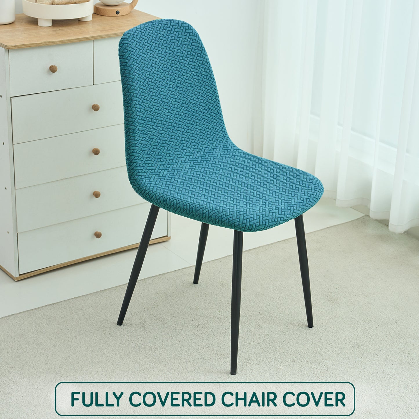 Premium Jacquard Fully Covered Cover for Mid Century Modern Dining Chair, Turquoise