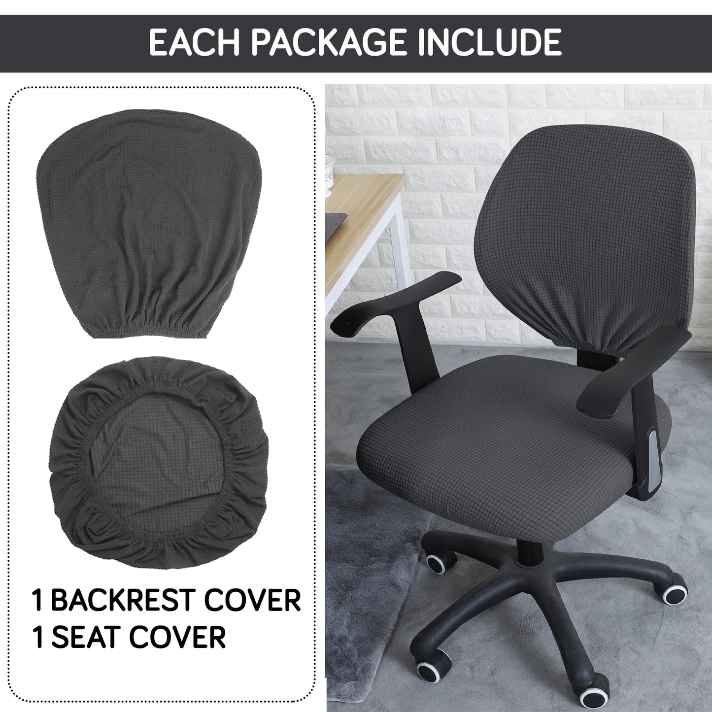 Water Repellent Office Chair Cover for Task Chair – 210 GSM Stretchable Jacquard – Washable & Anti-Slip – Fits Small Office Chairs Without Headrest, Dark Grey