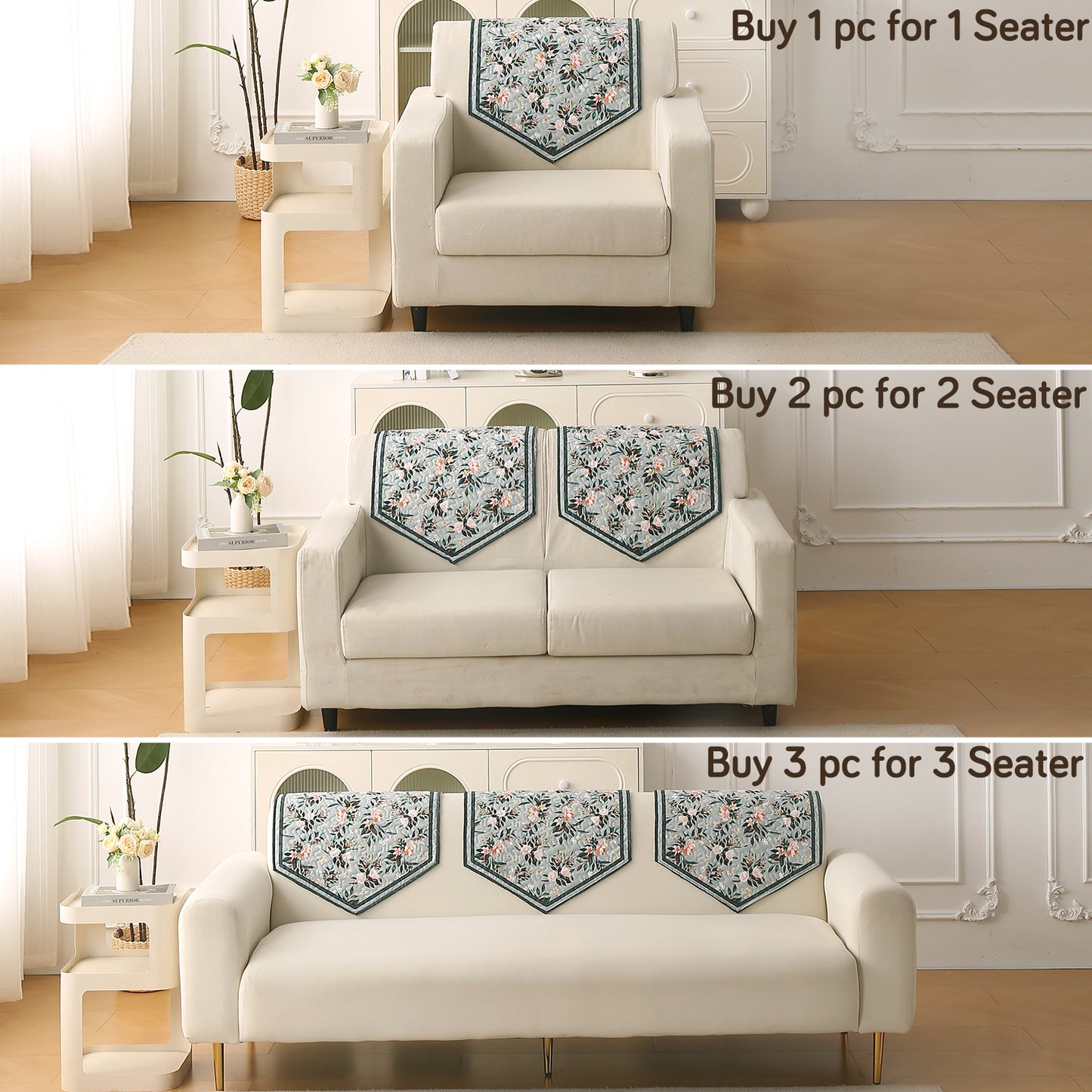 Florentina Series Printed Holland Velvet Sofa Mat - Magnolia Green
