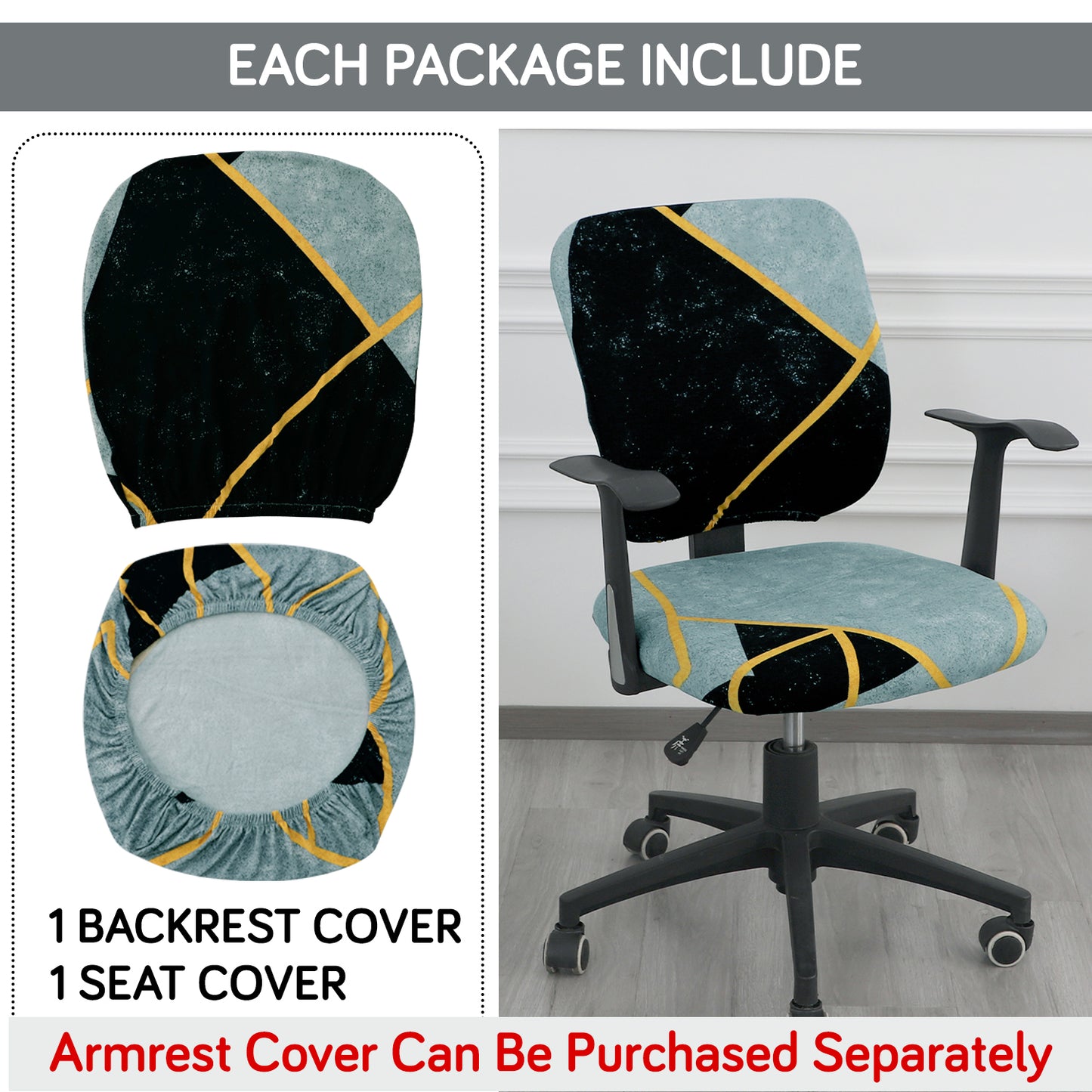 Printed Office Chair Cover for Task Chair – 140 GSM Stretchable Fabric – Washable & Anti-Slip – Fits Small Office Chairs Without Headrest, Multicolor Abstract Geometry