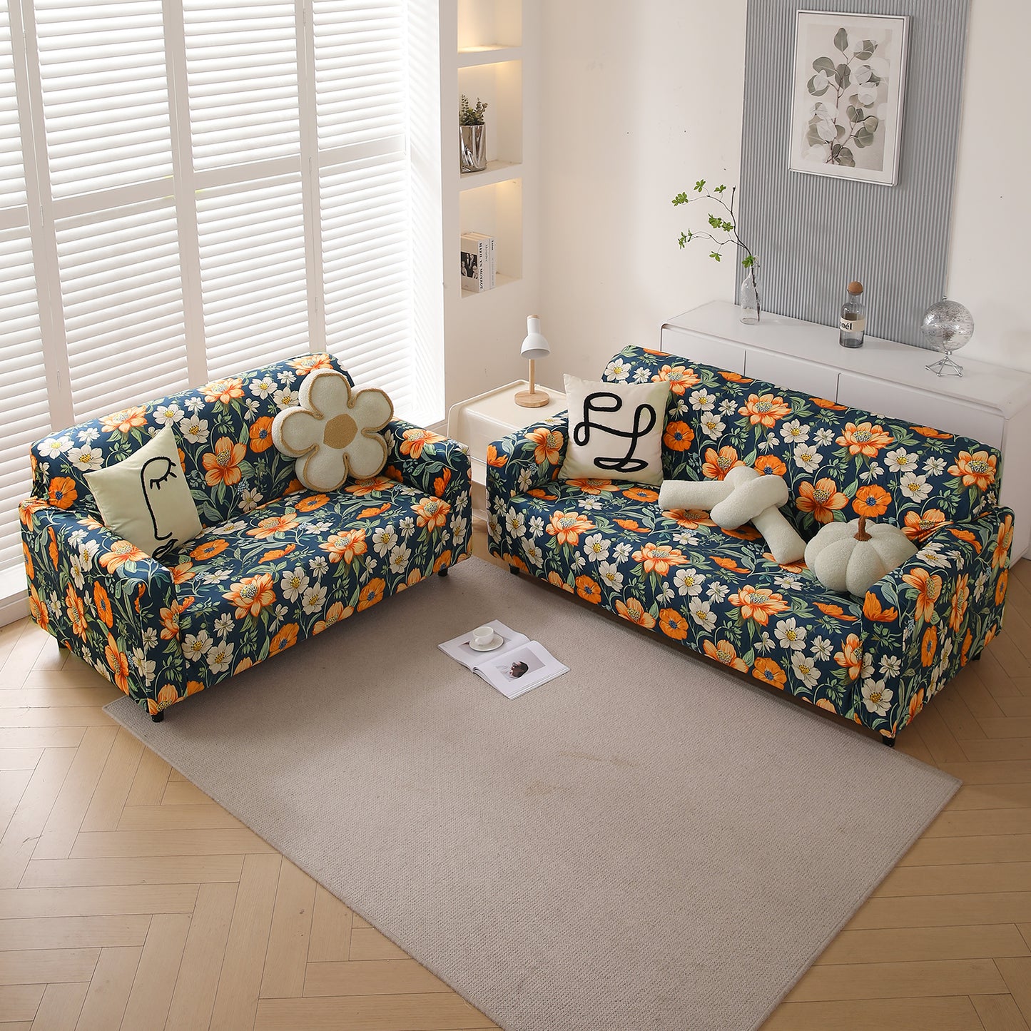 Premium Printed Velvet Sofa Cover 1/2/3 Seaters Fully Covered, Teal Twilight Garden