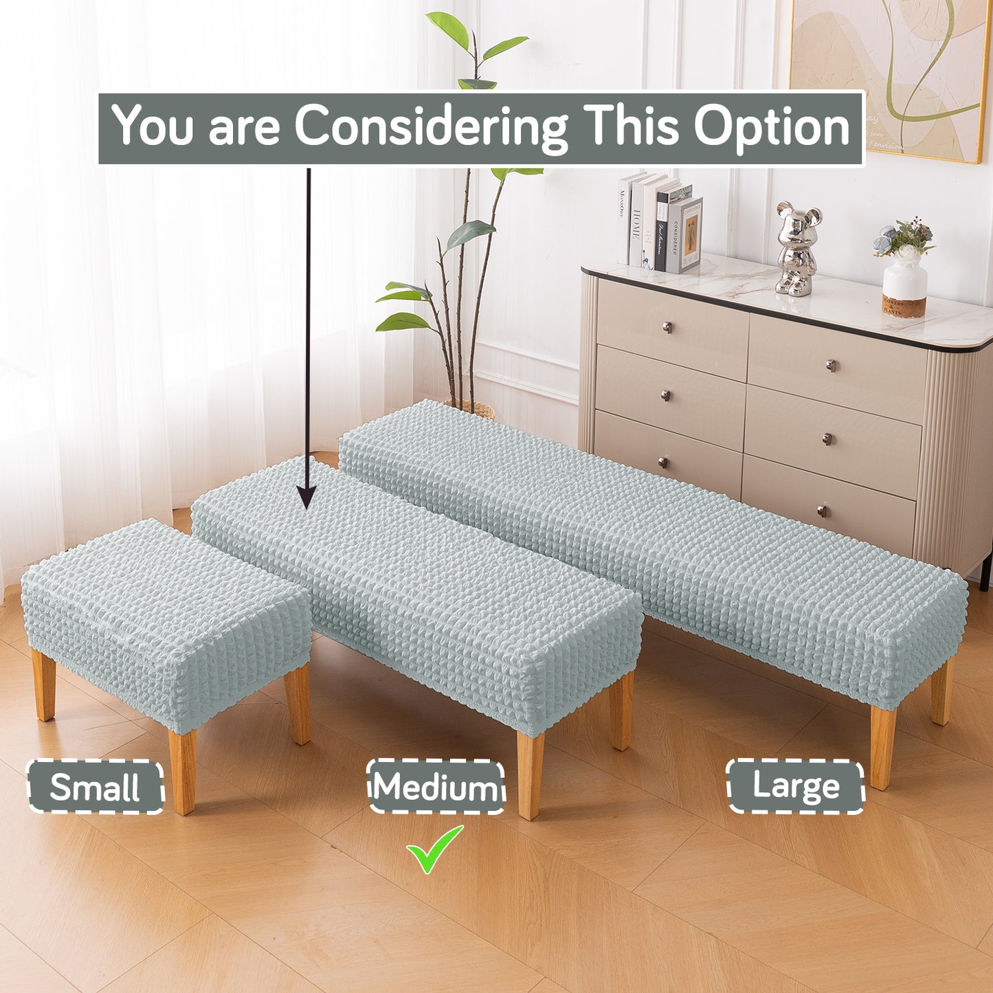 Aria Nova 280 GSM Stretchable Bubble Dining Bench Cover, Light Grey