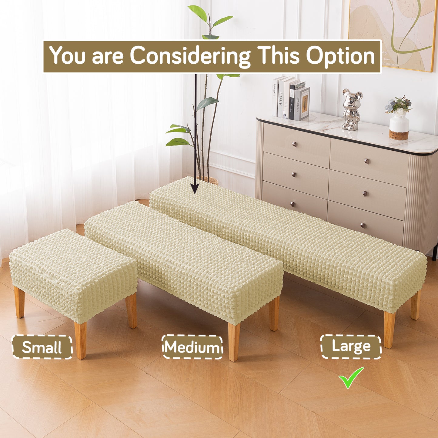 Aria Nova 280 GSM Stretchable Bubble Dining Bench Cover, Beige
