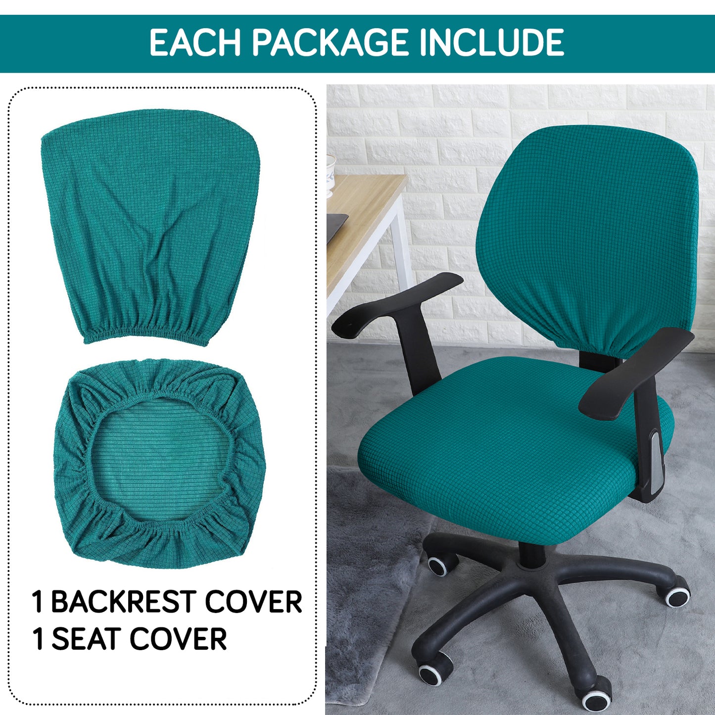 Water Repellent Office Chair Cover for Task Chair – 210 GSM Stretchable Jacquard – Washable & Anti-Slip – Fits Small Office Chairs Without Headrest, Teal