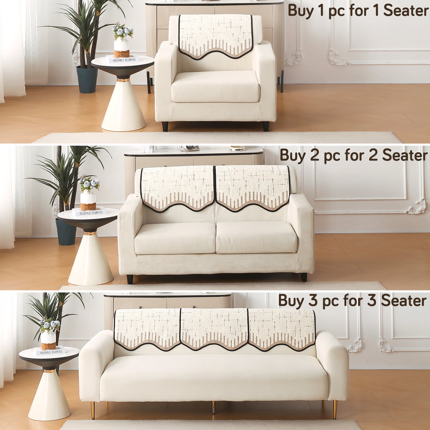 Premium Supple Soft Wavy with Curve Sofa Cover Mat, Cream Brown