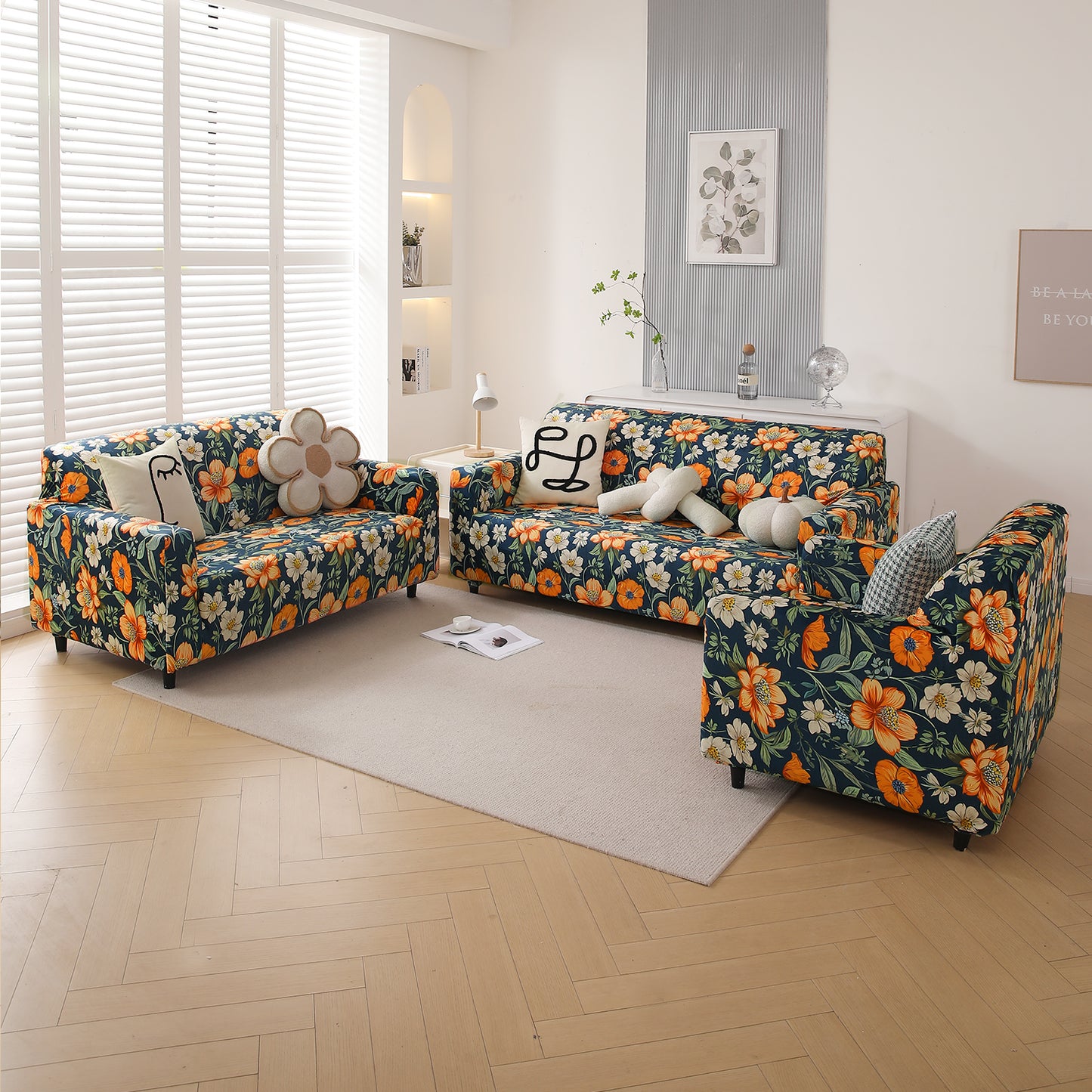 Premium Printed Velvet Sofa Cover 1/2/3 Seaters Fully Covered, Teal Twilight Garden