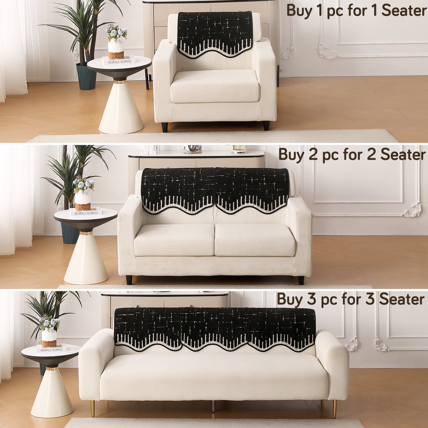 Premium Supple Soft Wavy with Curve Sofa Cover Mat, Black