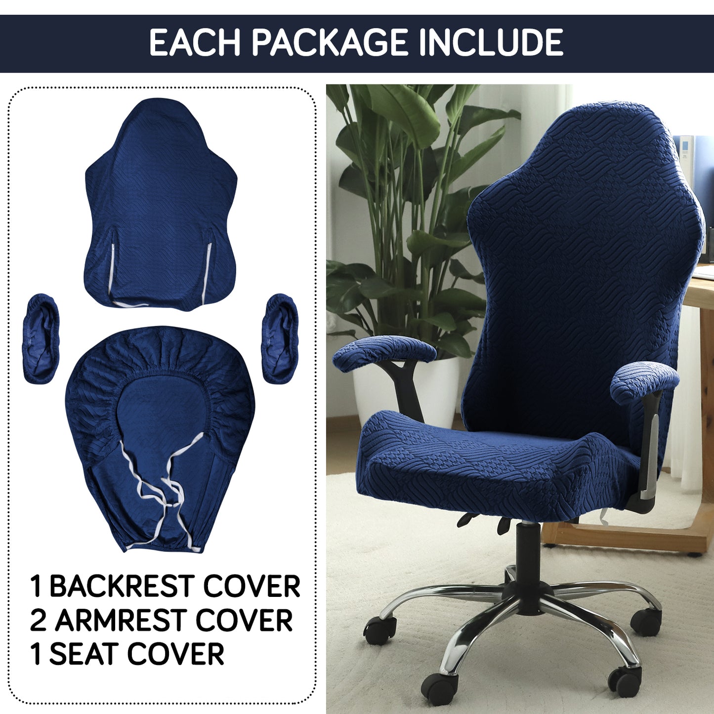 Gaming Chair Cover Elastic Jacquard Computer Rotating Chair Seat Covers Slipcover, Navy Blue