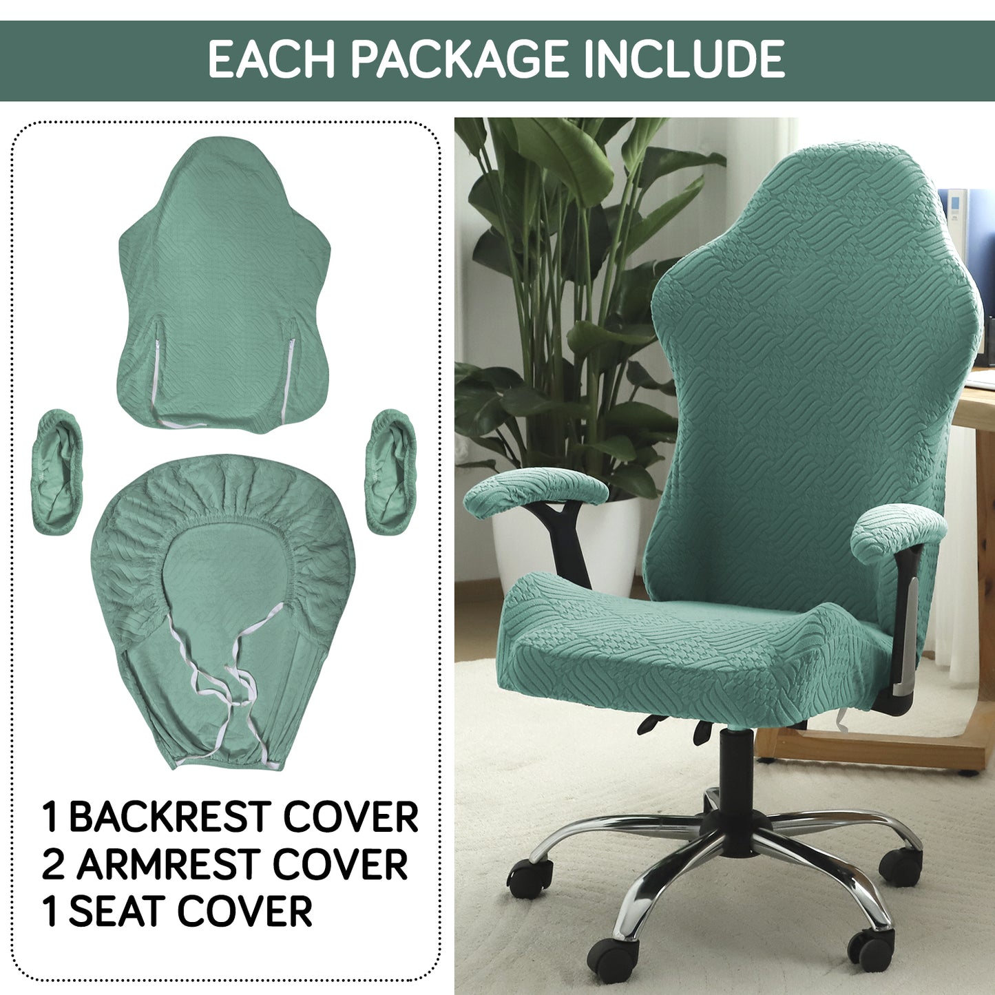 Gaming Chair Cover Elastic Jacquard Computer Rotating Chair Seat Covers Slipcover, Green