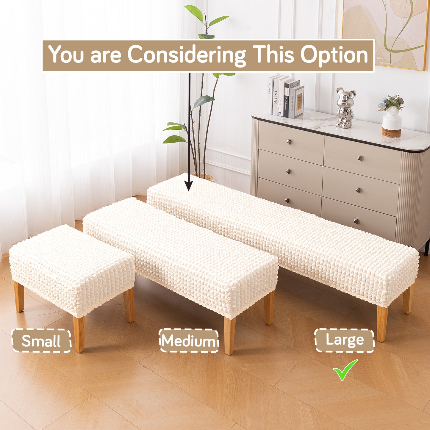 Aria Nova 280 GSM Stretchable Bubble Dining Bench Cover, Light Cream