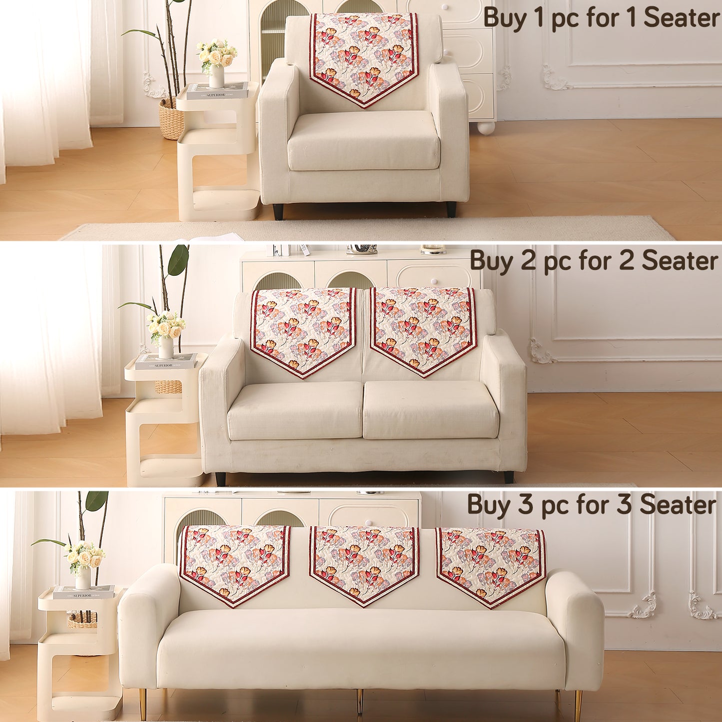Florentina Series Printed Holland Velvet Sofa Mat - Autumn Cream